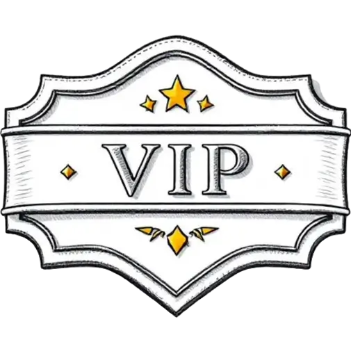 Icon featuring a pencil-drawn VIP plaque