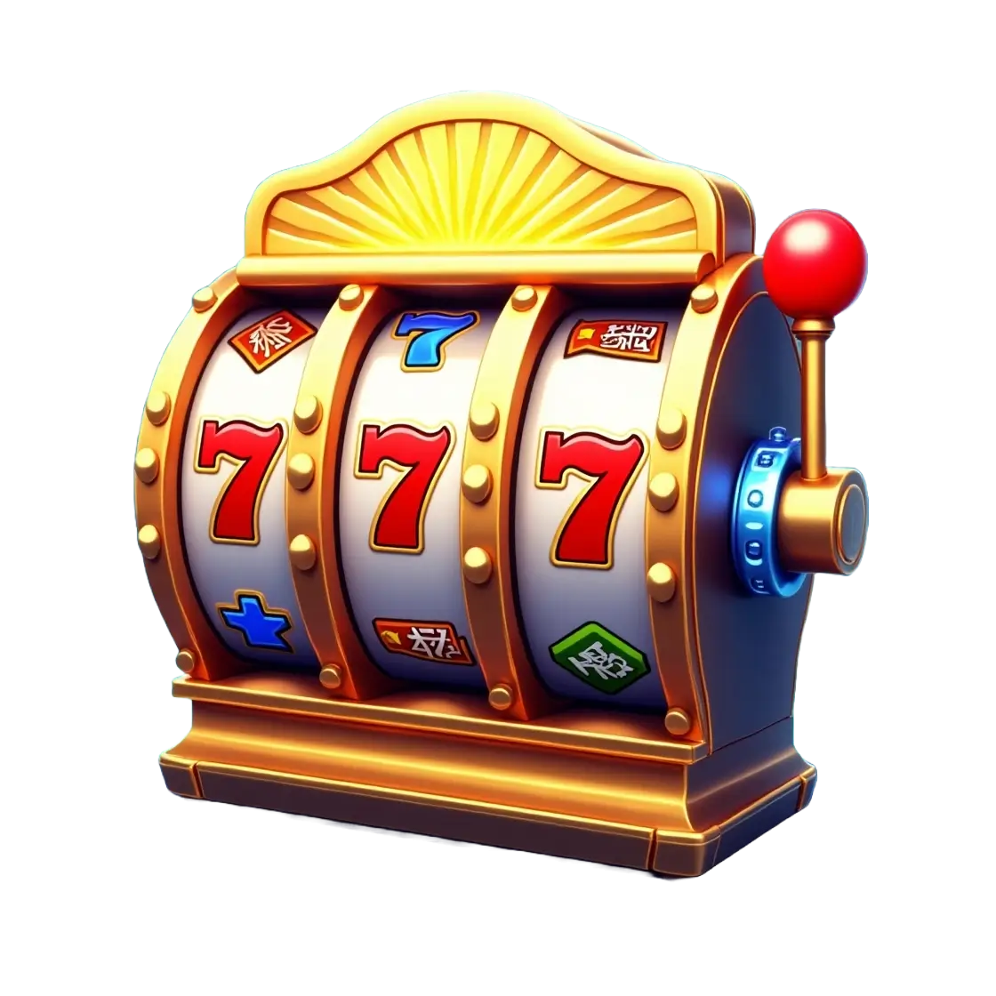 Icon featuring an animated 3-reel golden slot machine with a jackpot