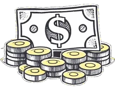 Icon with animated pencil-drawn cash and coins