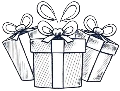 Icon featuring three animated pencil-drawn gift boxes