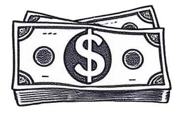 Icon featuring pencil-drawn banknotes