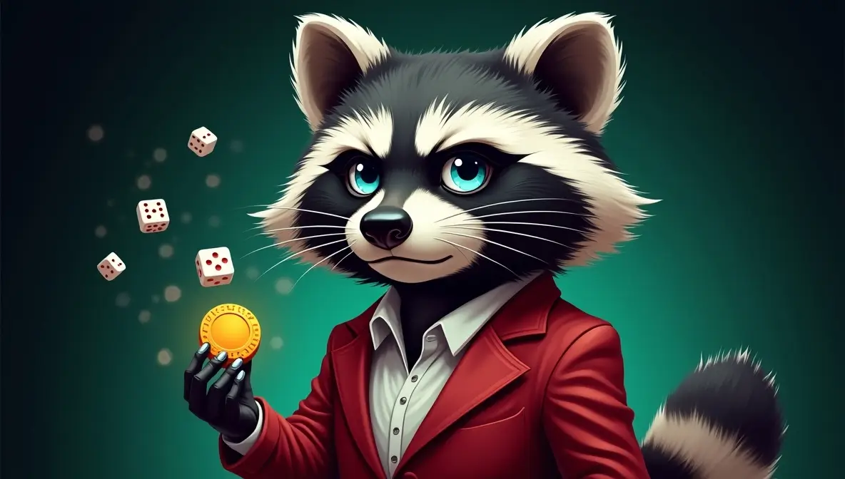 Icon featuring an animated raccoon in a red suit