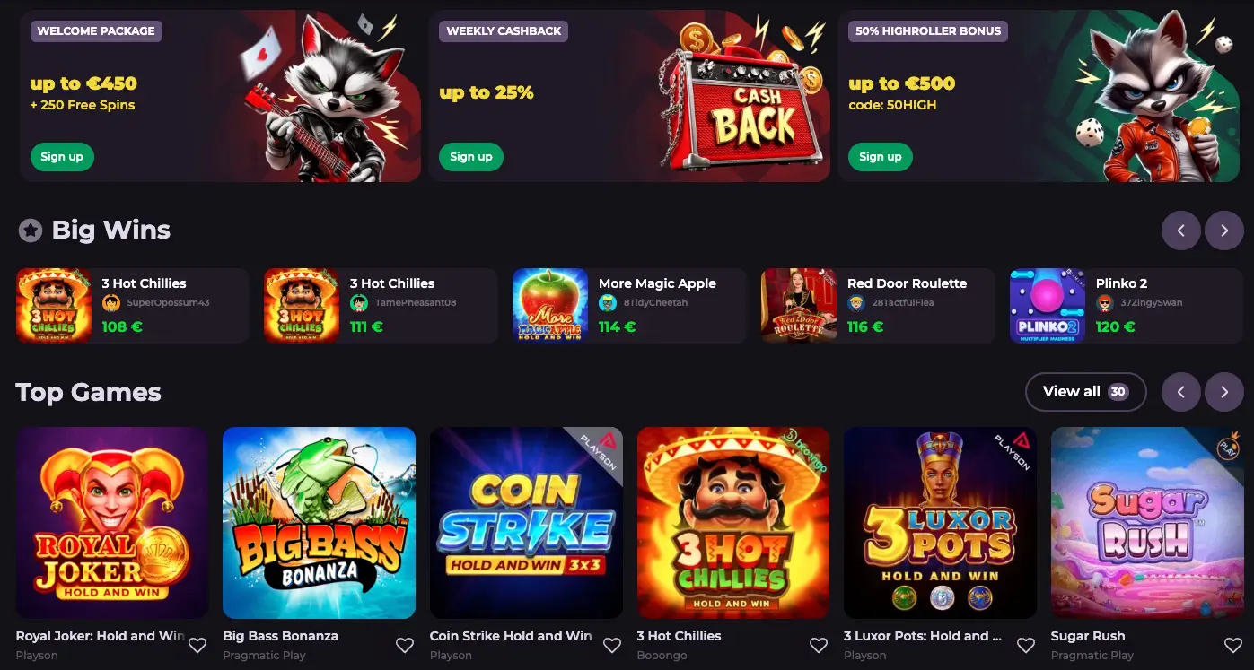 Rockyspin Casino bonuses and top games